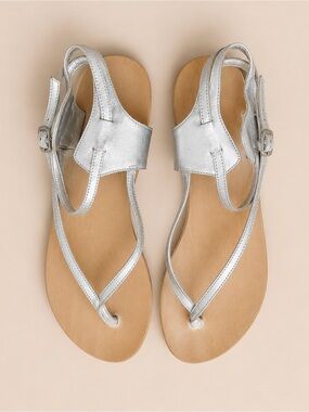 Betts Silver Leather T-Strap Sandals